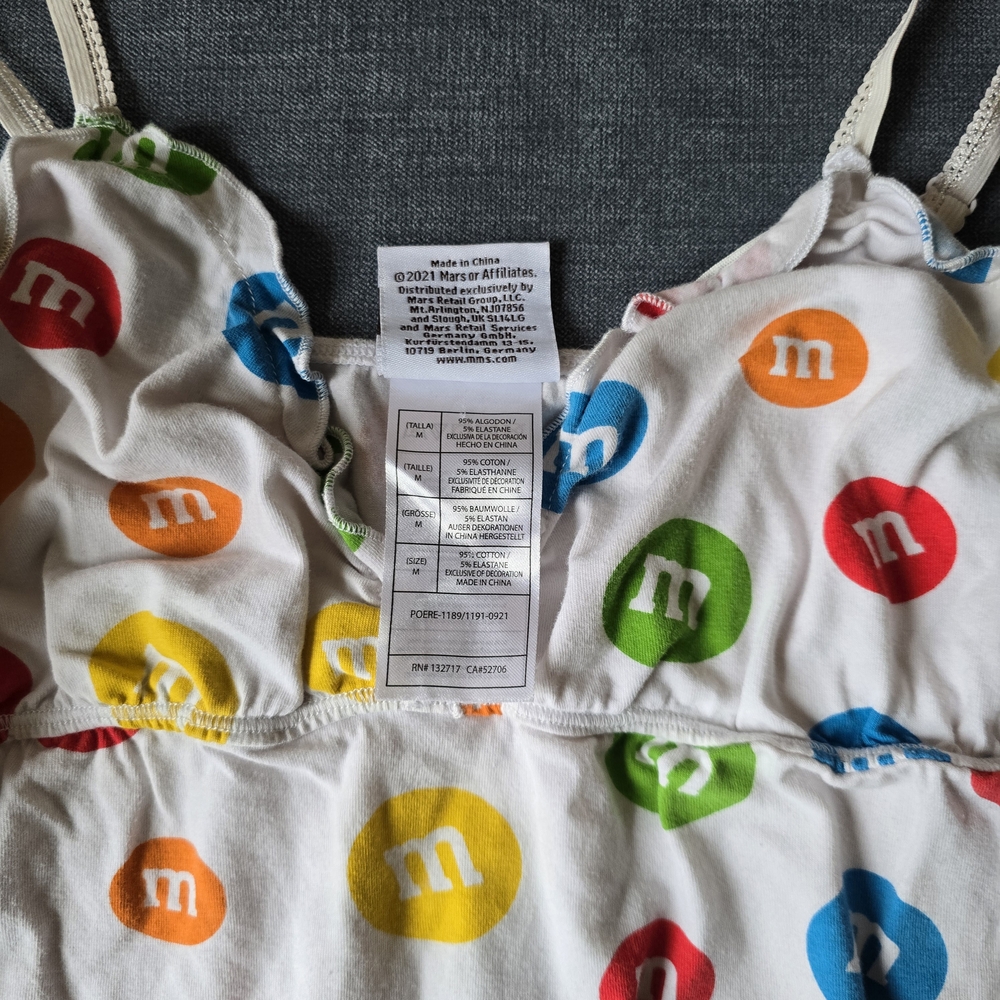 M&M’s Candy Logo Spaghetti Strap Dress Girls Size M White Colorful Print - Picture 4 of 11